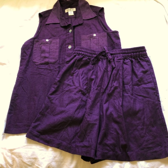 Selene Sport Pants - Eggplant purple raw silk short set sz M